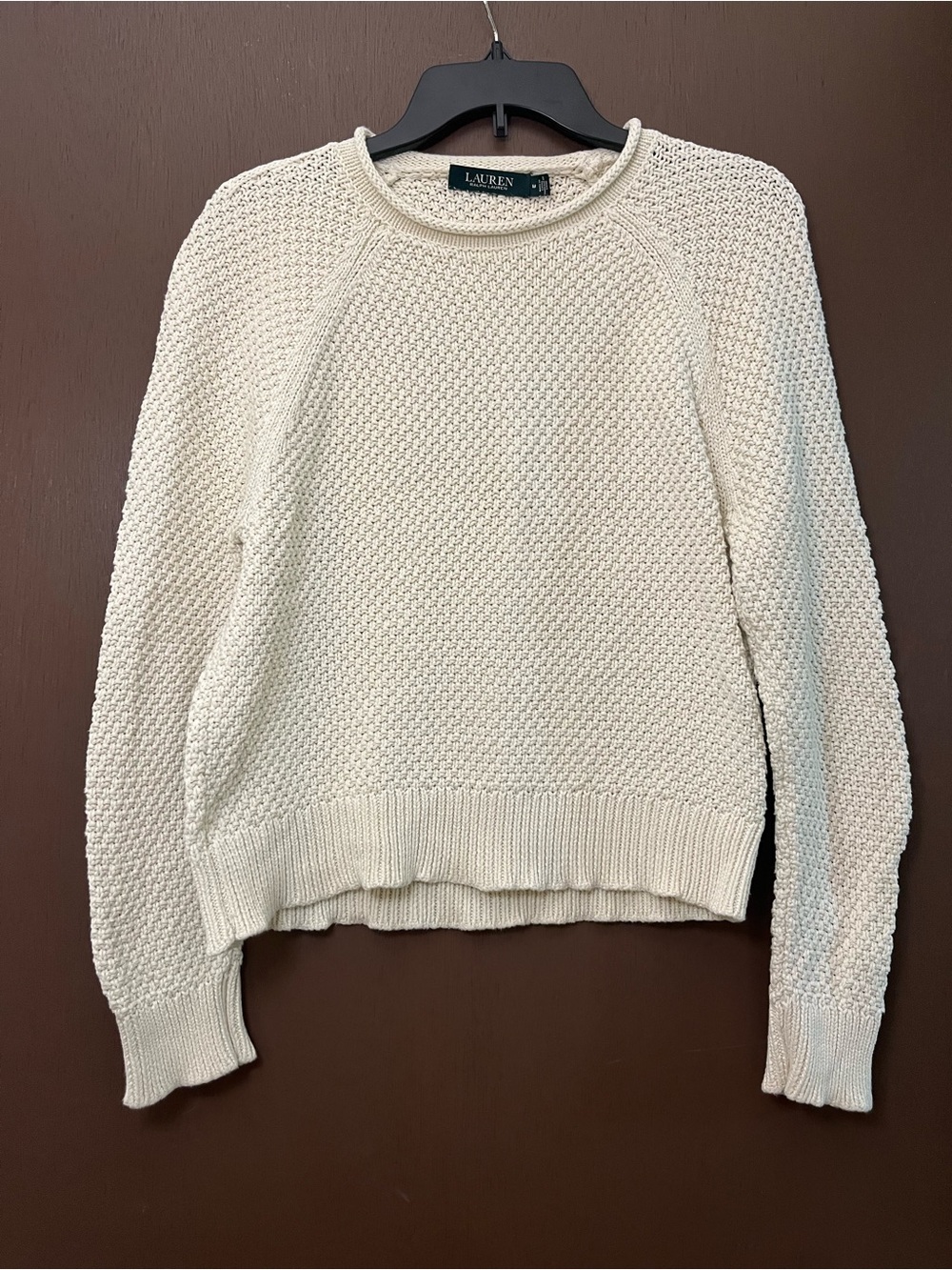 Lauren Ralph Lauren 100% Cotton Women’s Roll Neck Knit Sweater Cream Size Medium